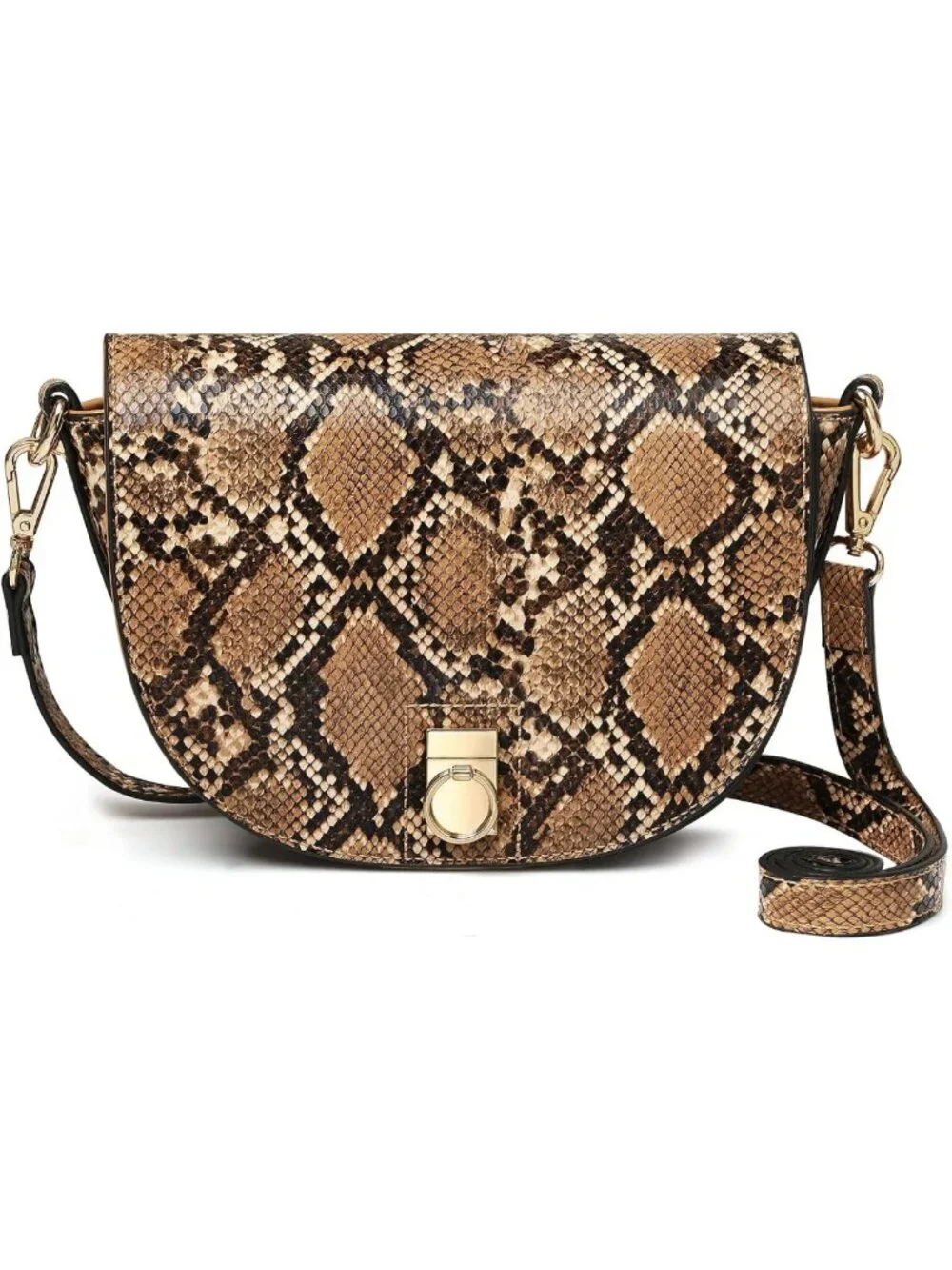Stylish Snakeskin Crossbody Bag for Women - Medium Cell Phone Purse, Brown